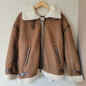 Dynamite Faux Sherpa Shearling Aviator Bomber Jacket Coat Size Large